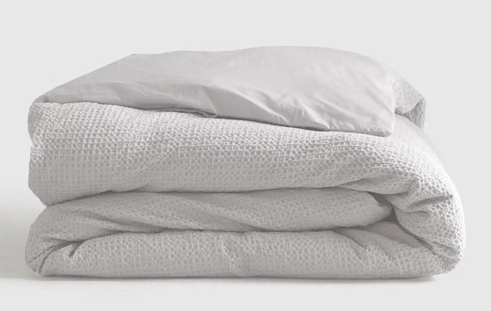 Quince Organic Luxe Honeycomb Full/Queen Duvet Cover White Button Closure NWOT